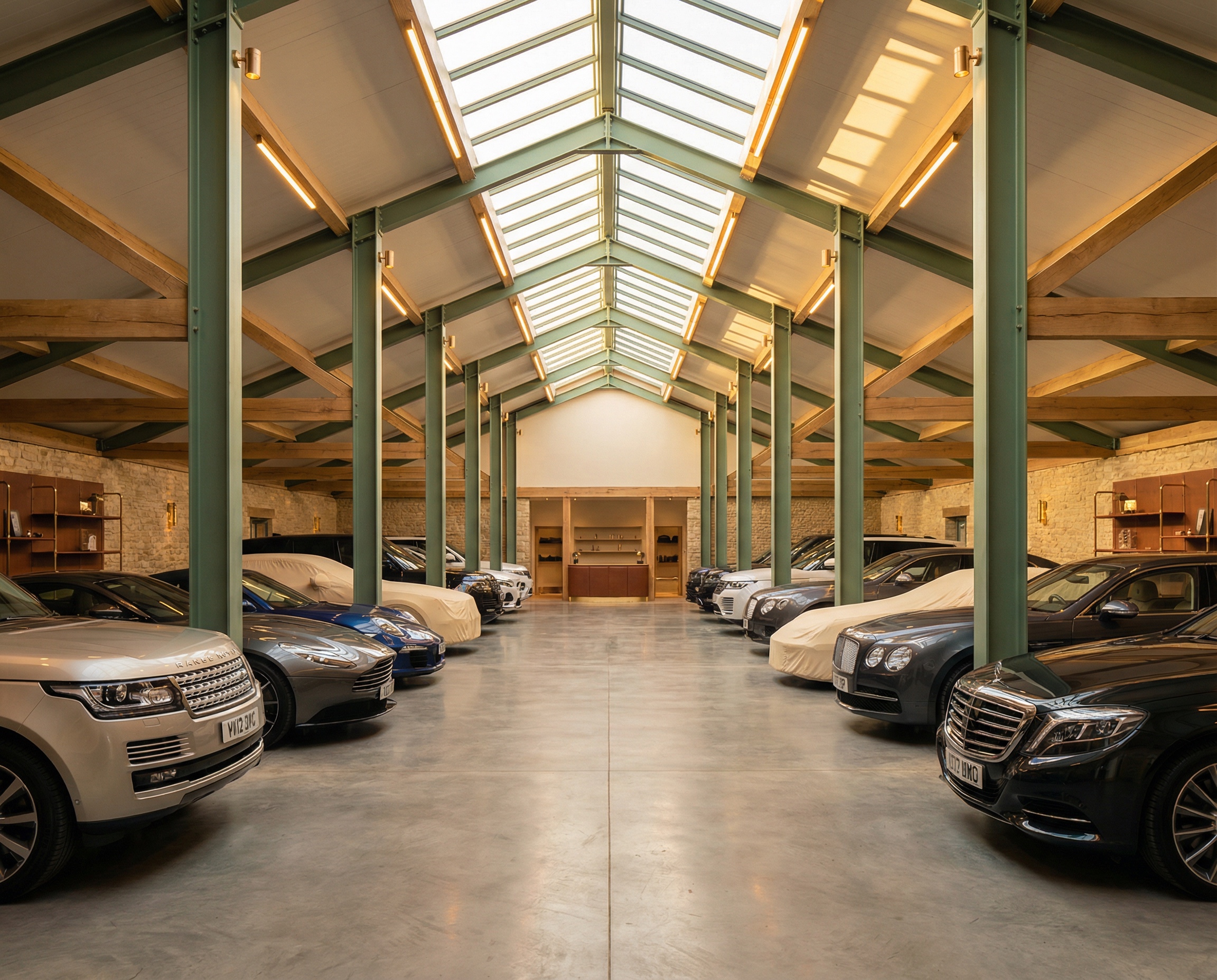 Professional vehicle storage warehouse with premium cars